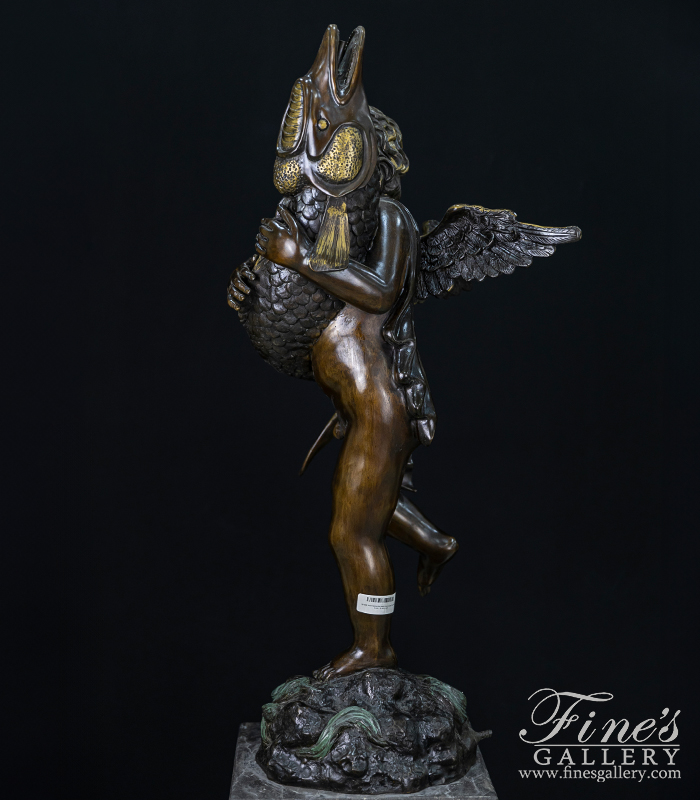 Bronze Fountains  - Bronze Cherub With Fish Fountain - BF-868